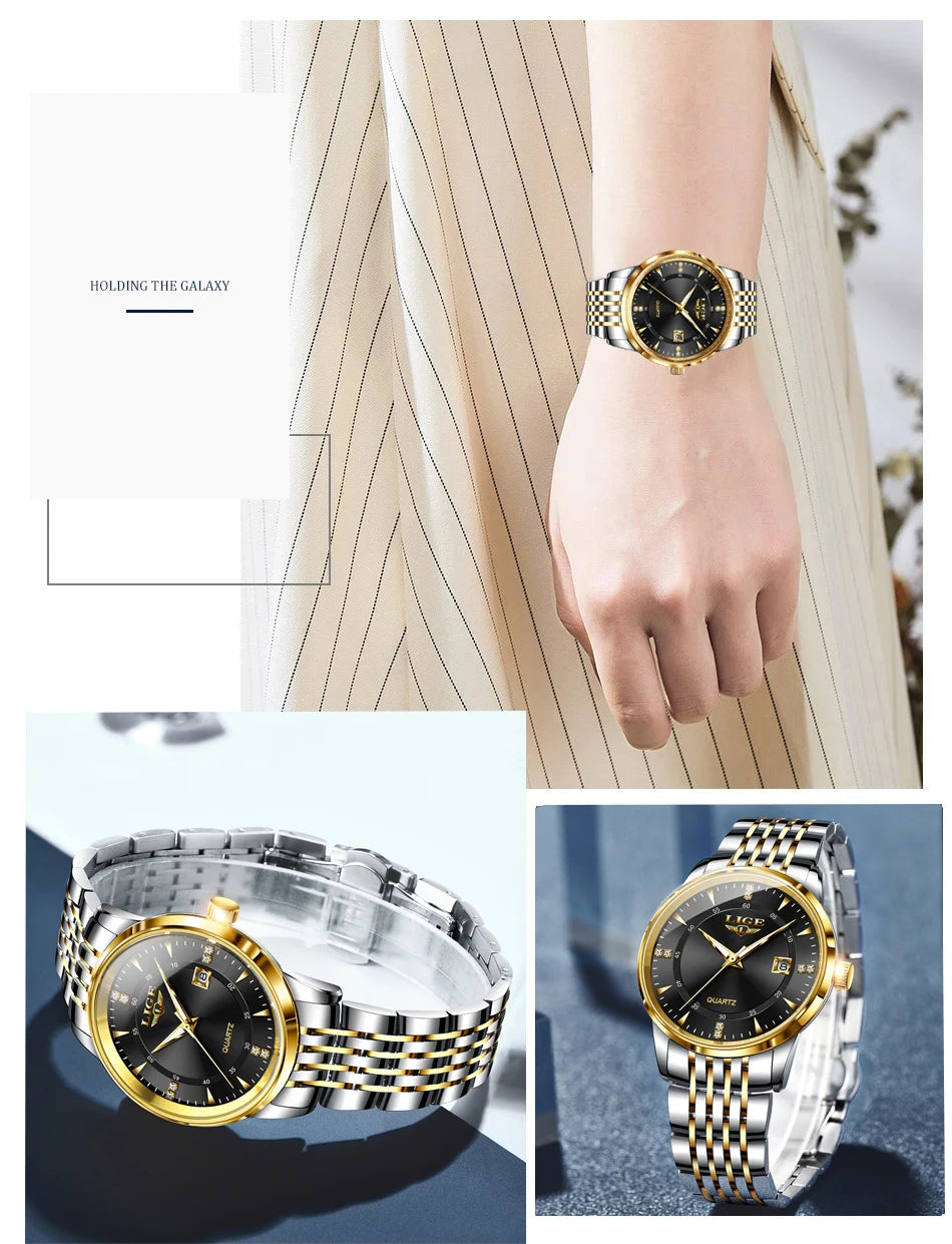 LIGE Nuevos Relojes Impermeables de Mujer Moda Reloj de Pulsera para Mujer Reloj de Cuarzo de Lujo de Marca Superior con Fecha para Mujer Relogio Feminino