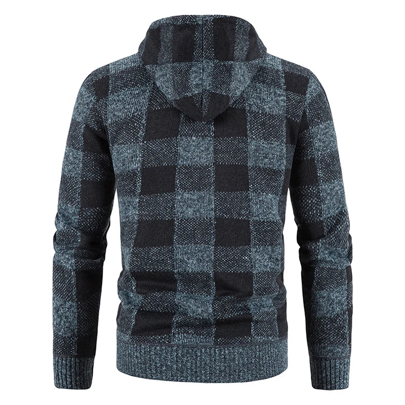 Chaqueta a cuadros nueva para hombre, suéter con capucha, forro polar de otoño e invierno, ropa informal gruesa y cálida, cortavientos para el frío