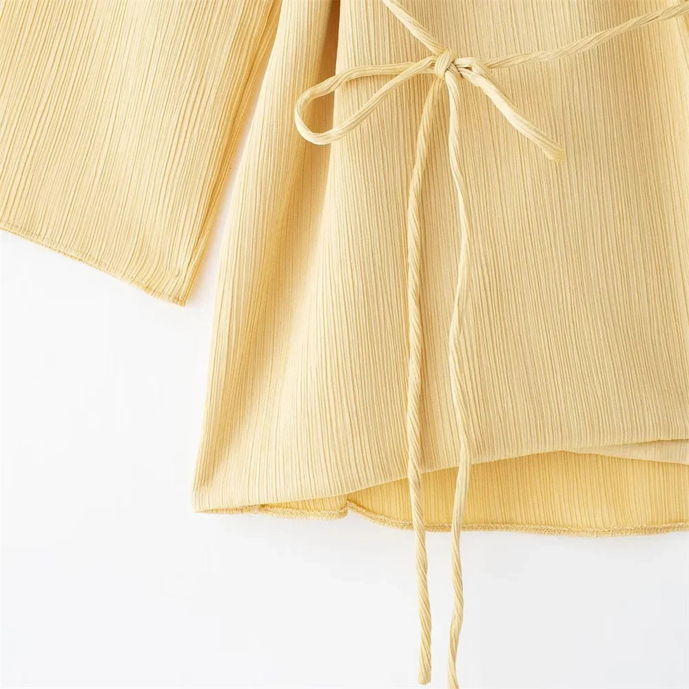 Pijama para mujer, conjunto de 2 piezas estilo kimono, blusas sueltas con cordones, pantalones anchos, ropa de dormir para mujer