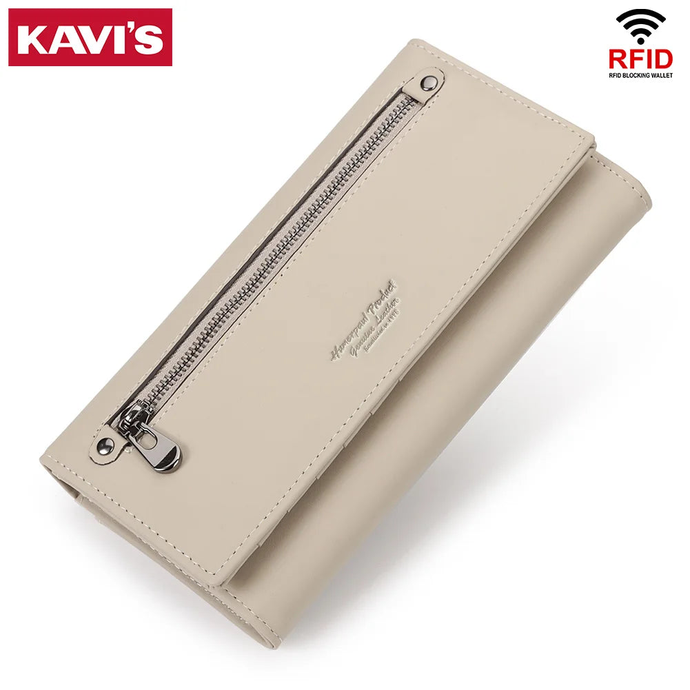 Luxury Design Wallet for Women Genuine Leather Female Cell Phone Handbag with RFID Card Slots Multifunction Ladies Coin Purse