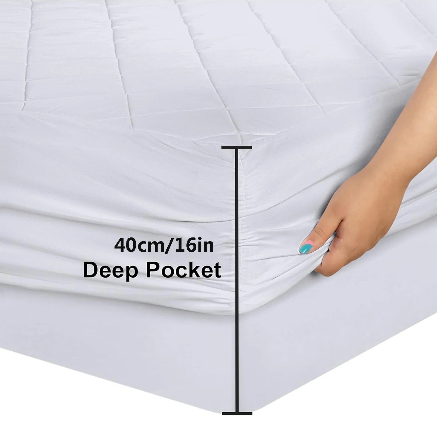 Madrassbeskytter, viskose fra bambus madrassunderlag Ultramyk, pustende, lydløst madrasstrekk, montert 14"-18" dyp lomme