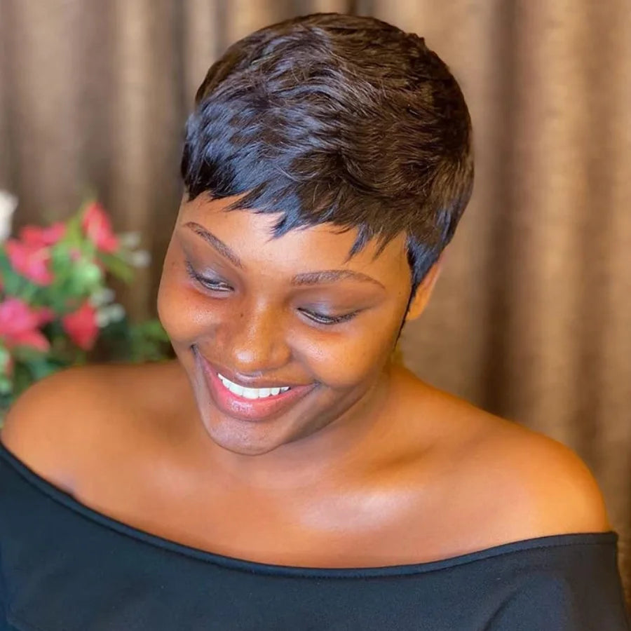 Pelucas sintéticas Pixie de pelo corto, corte pixie, pelucas cortas negras onduladas, pelucas sintéticas cortas en capas para mujeres negras, pelucas de corte pixie