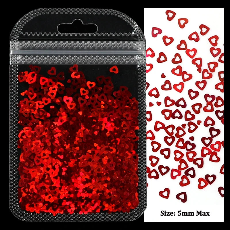 2g Holographic Nail Art Glitter Shiny Sweet Love Red Heart Flakes Sequins 3D Nail Paillette Manicure Valentine's Day Decorations