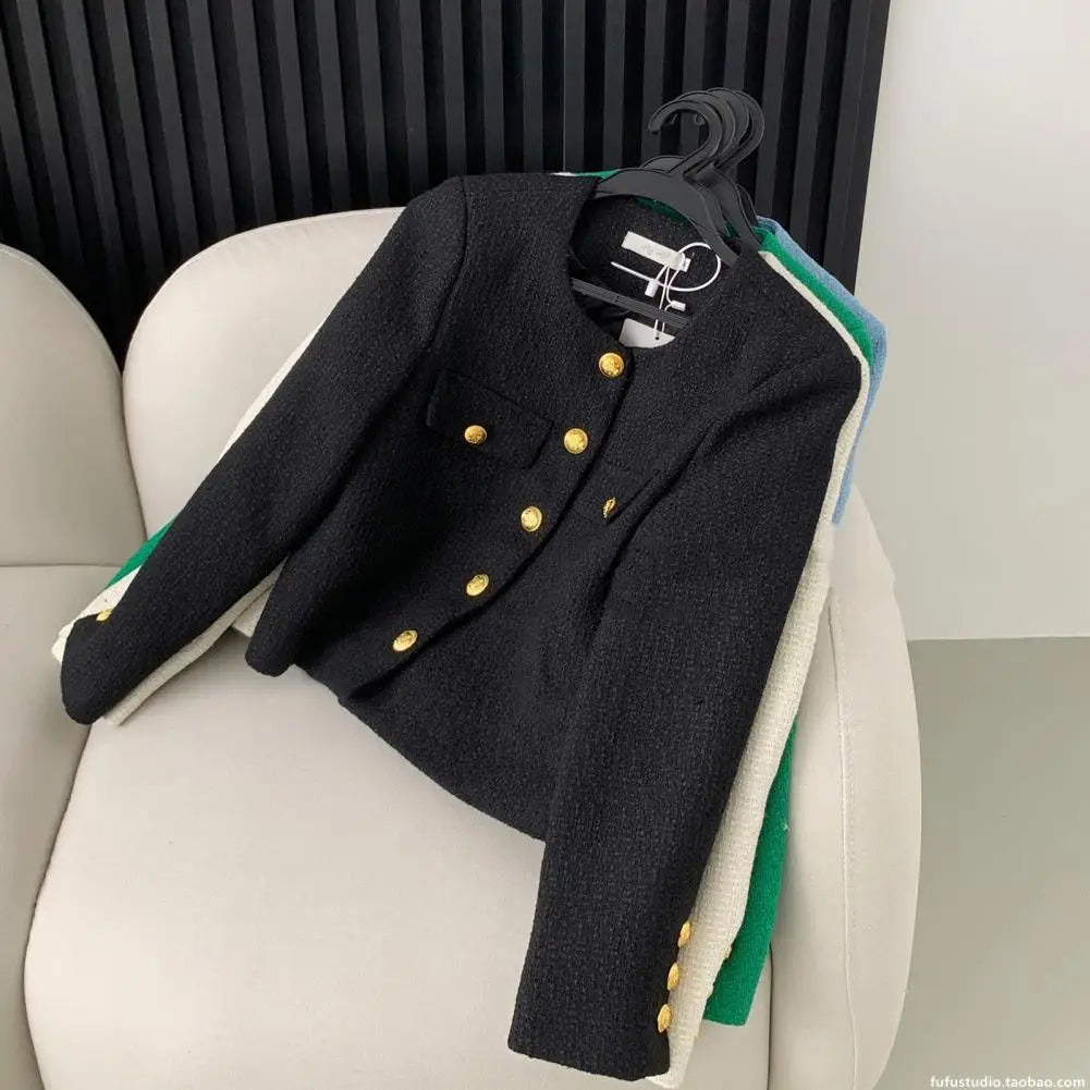 Rund halsjakke Stilig enkeltspent damekåpe for høst vår Langermet cardigan i ensfarget Løs passform for dating