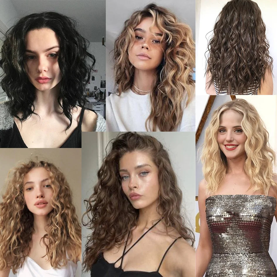 Peluca sintética para mujer de 12 pulgadas, 4 piezas/juego, extensiones de pelo corto, extensiones de pelo ondulado, extensiones de pelo ondulado, dorado miel