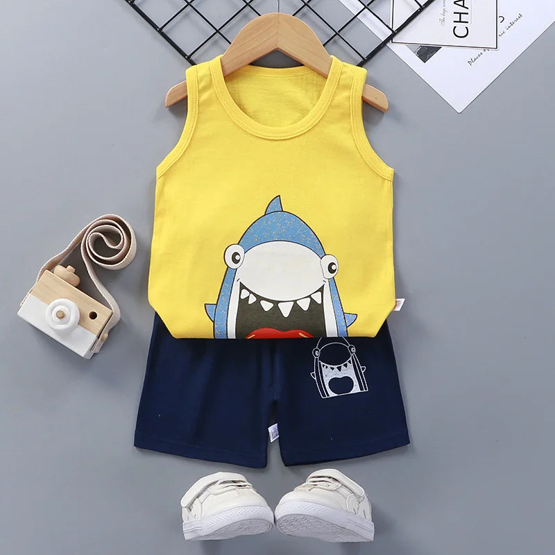 Conjuntos de ropa para niños y niñas, chaleco, traje de verano, ropa infantil, camisetas de algodón para bebés, pantalones cortos, camiseta sin mangas