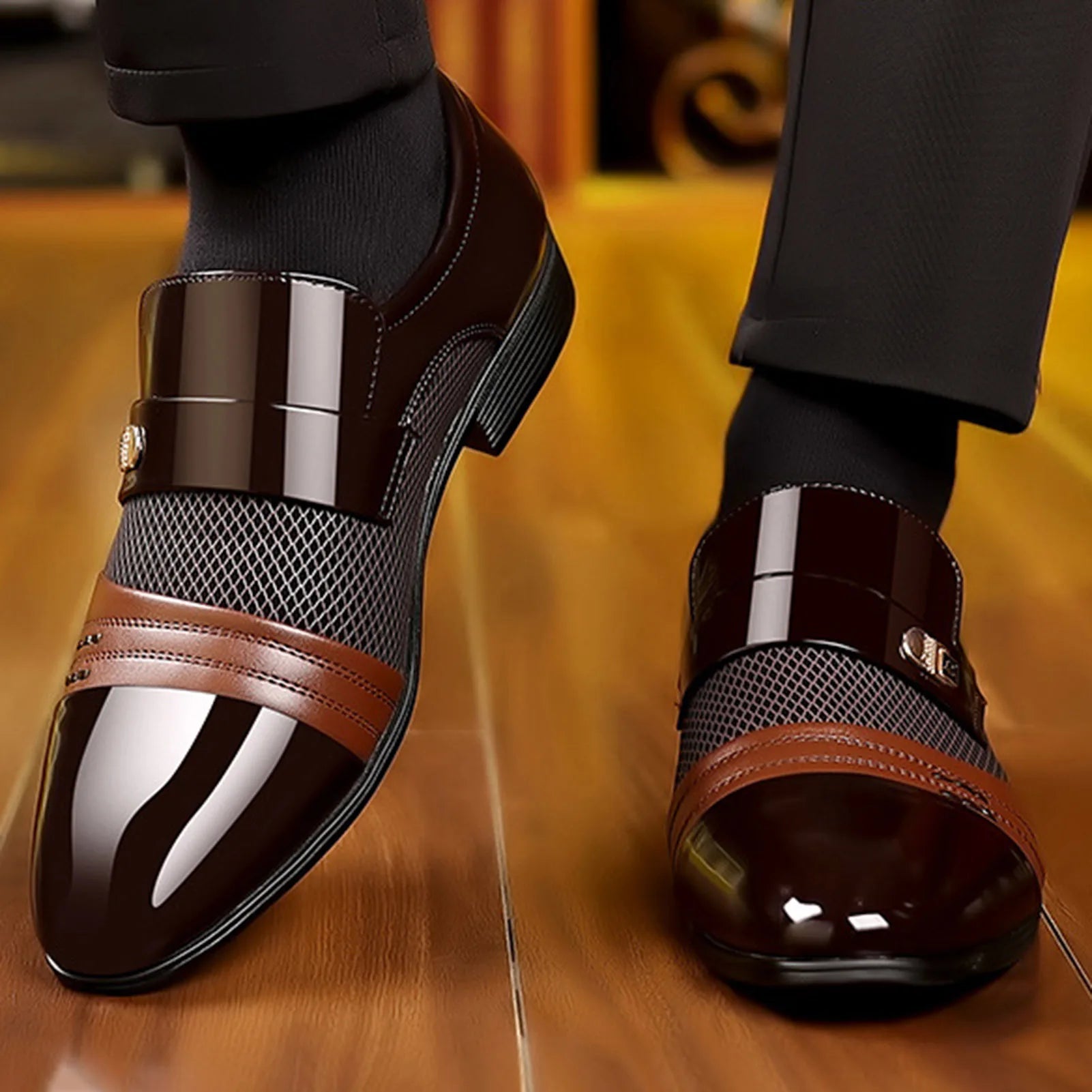 Zapatos de vestir de hombre sin cordones, con punta brillante, modernos para oficina, adecuados para fiestas y eventos de noche
