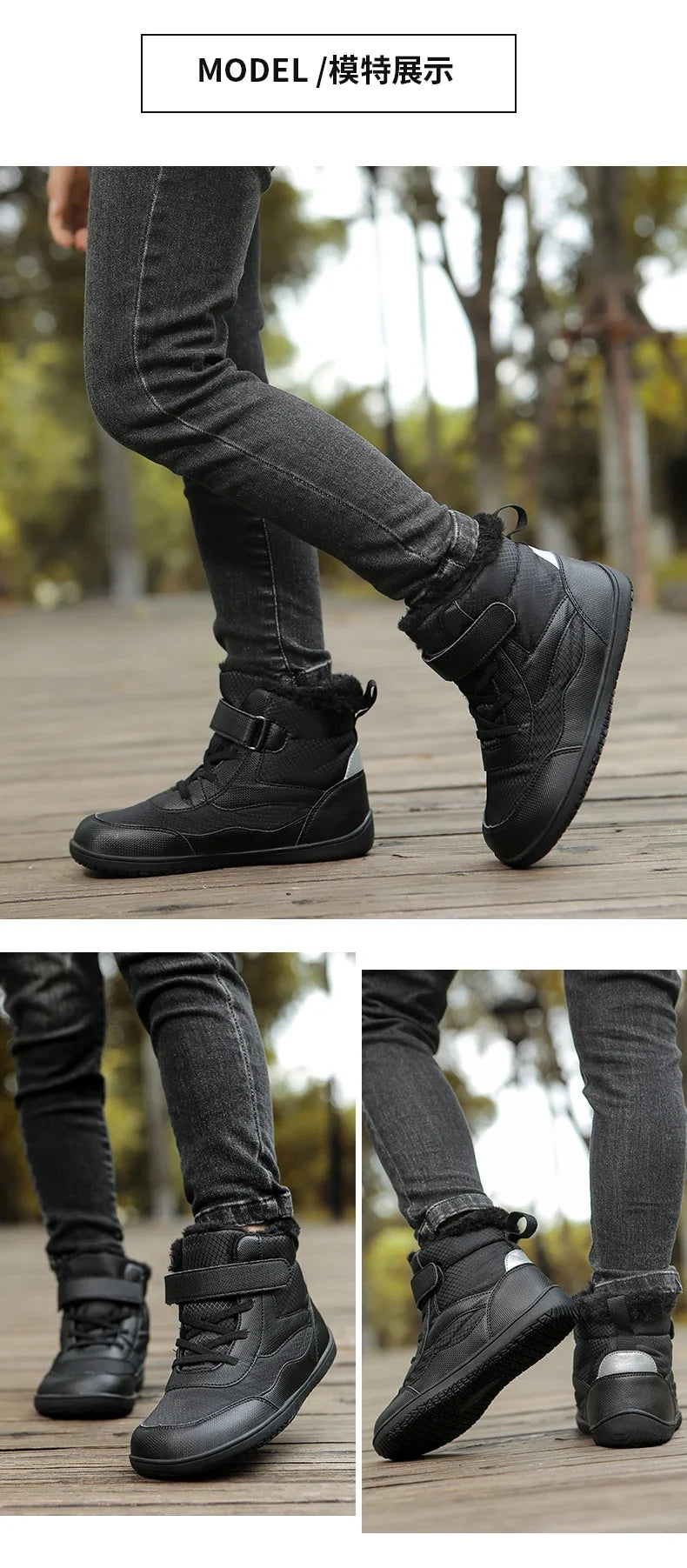 Boys Girls Winter Snow Boots Wide Toe Barefoot Insulated Waterproof Fur Lined Shoes for Kids Cold Weather Outdoor Sneakers