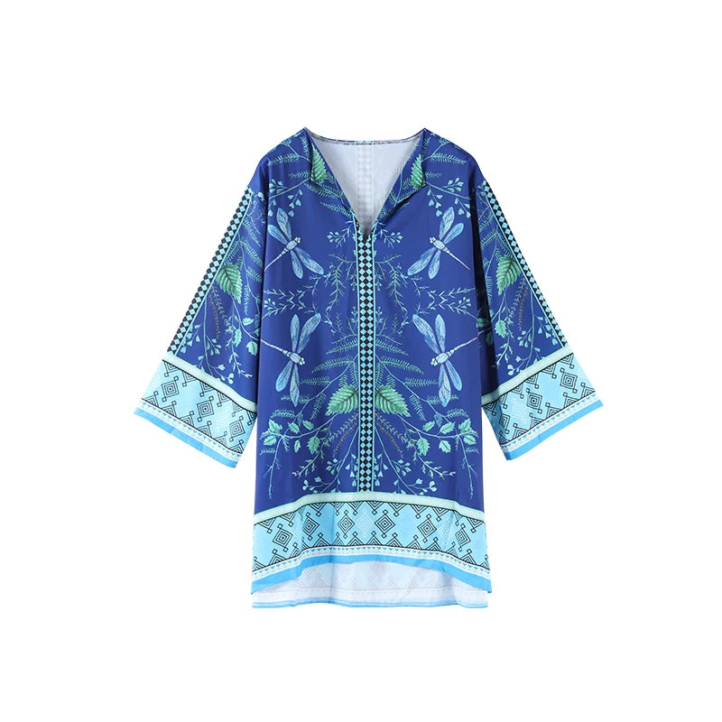 Conjunto de pantalones largos estampados para mujer, elegante camisa de manga larga con cuello en V, pantalón ancho holgado, traje de verano de 2 piezas para mujer, estilo urbano