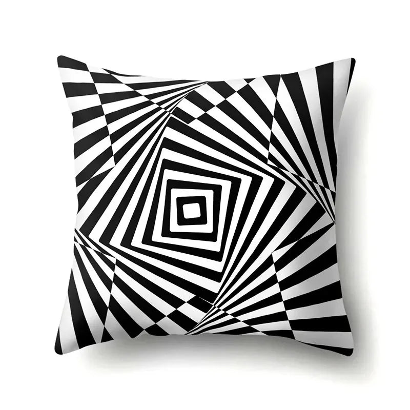 Funda de Almohada Abstracta Retorcida en Blanco y Negro Funda de Almohada Geométrica de Moda para Sofá de Sala de Estar o Dormitorio