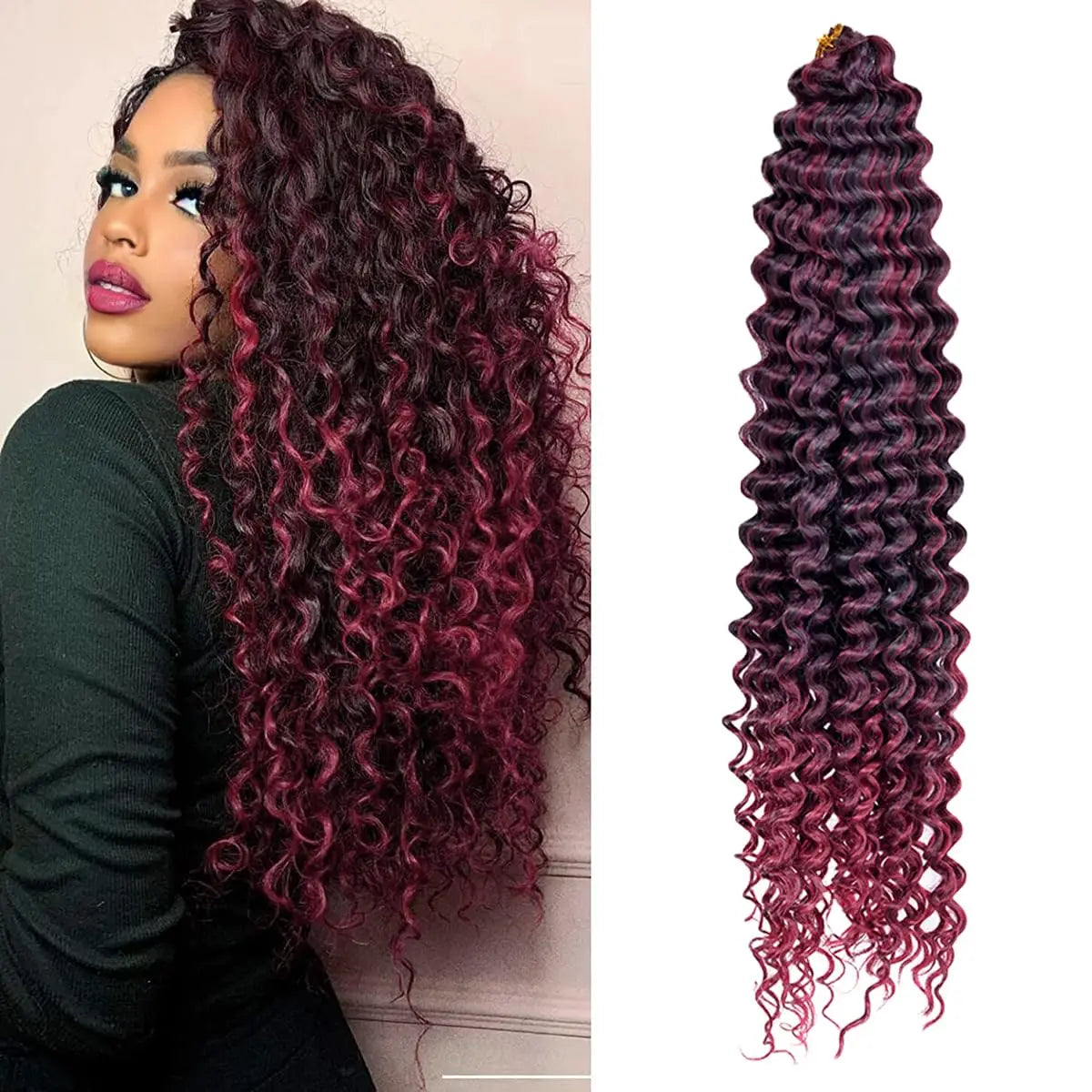 Syntetisk 22 tommers dyp bølget vri heklet hår syntetisk afro krøllete hår heklet fletter ombre brun flettehår extensions