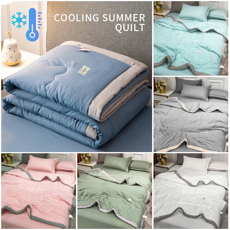 Nouvelle couette d'été matelassée en coton polyester japonais douce pour la peau, lavable, légère, style luxueux, couleur unie, légère