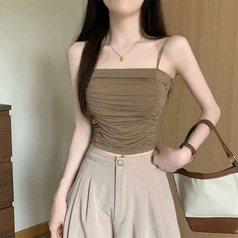 Camisetas sin mangas para mujer, tops sexys, tops de tubo para niñas con tirantes, camisola blanca para mujer, sujetadores acolchados, ropa de mujer, corsé.