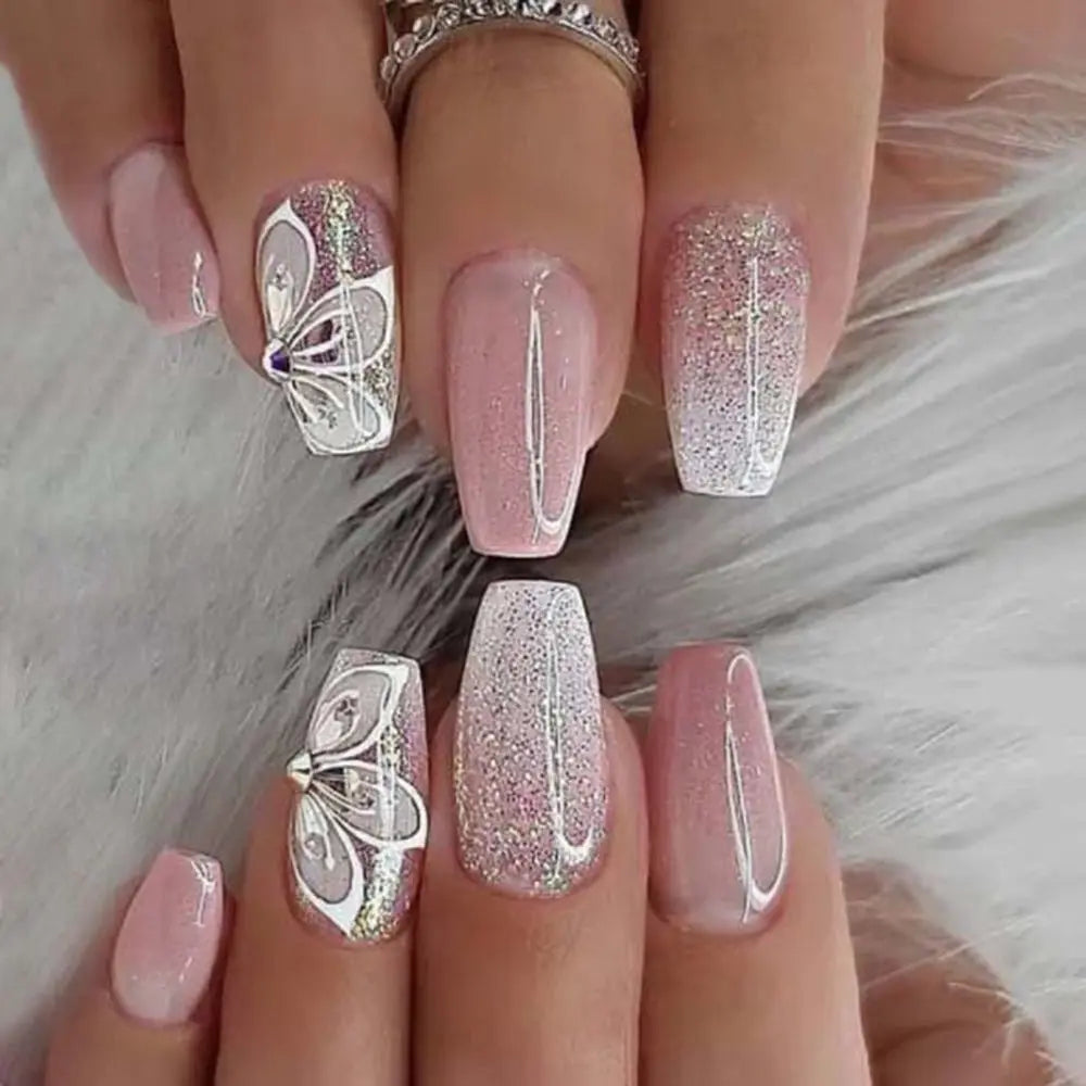 24 stk. Gradient Falske Negler Fransk Ballerina Negler Vanntett Falske Medium Kiste Falske Negler Fingernegler Press-on Negler Tips