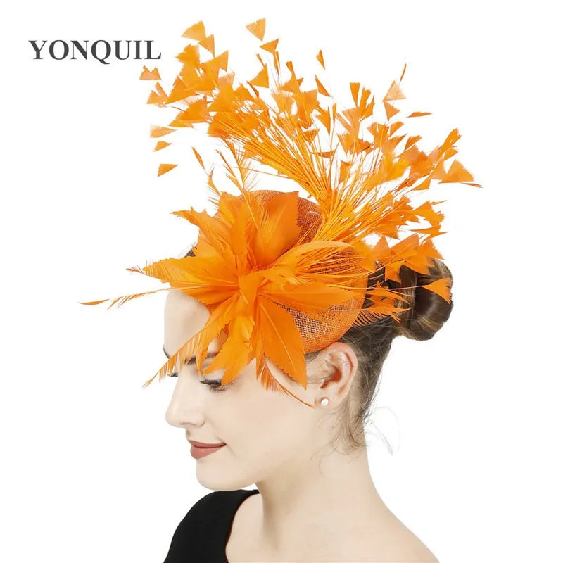 Fashion Feathers Hats Sinamay Fascinators Chapeau Elegant Women Hair Fedora Accessory Ladies Party Tea Race Headwear With Clips