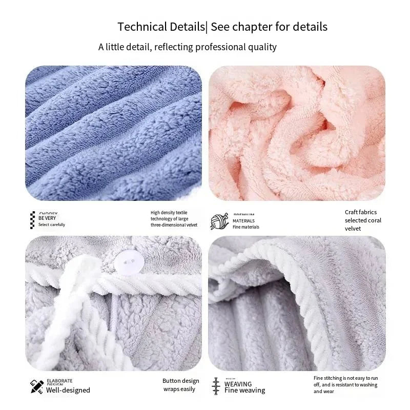 Gorro para el pelo seco para mujeres, pañuelo engrosado y súper absorbente para secar el pelo, gorro de secado rápido, toalla para el pelo seco