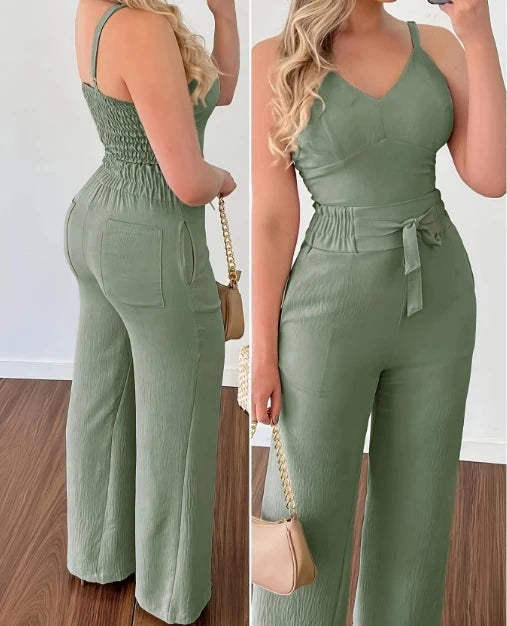 Conjuntos de dos piezas para mujer, trajes de verano 2024, top fruncido y pantalón casual de cintura alta, trajes de mujer con temperamento