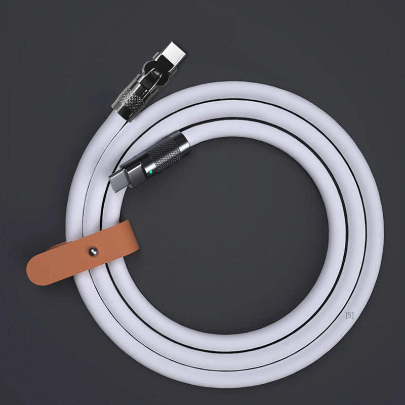 Câble de données USB Type-C 120 W 6 A, charge ultra rapide, coudé à 180 °, en silicone, type-c, 1 m/2 m