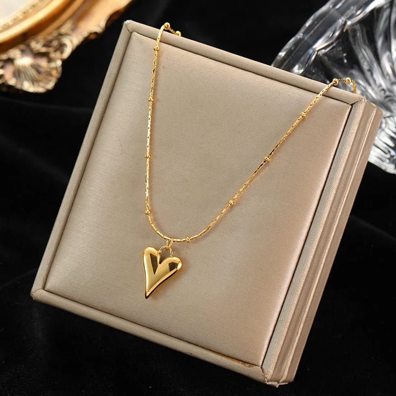 EILIECK 316L Stainless Steel Heart Love Pendant Necklace For Women Fashion New 18K Gold Plated Neck Chain Jewelry Collar Gift