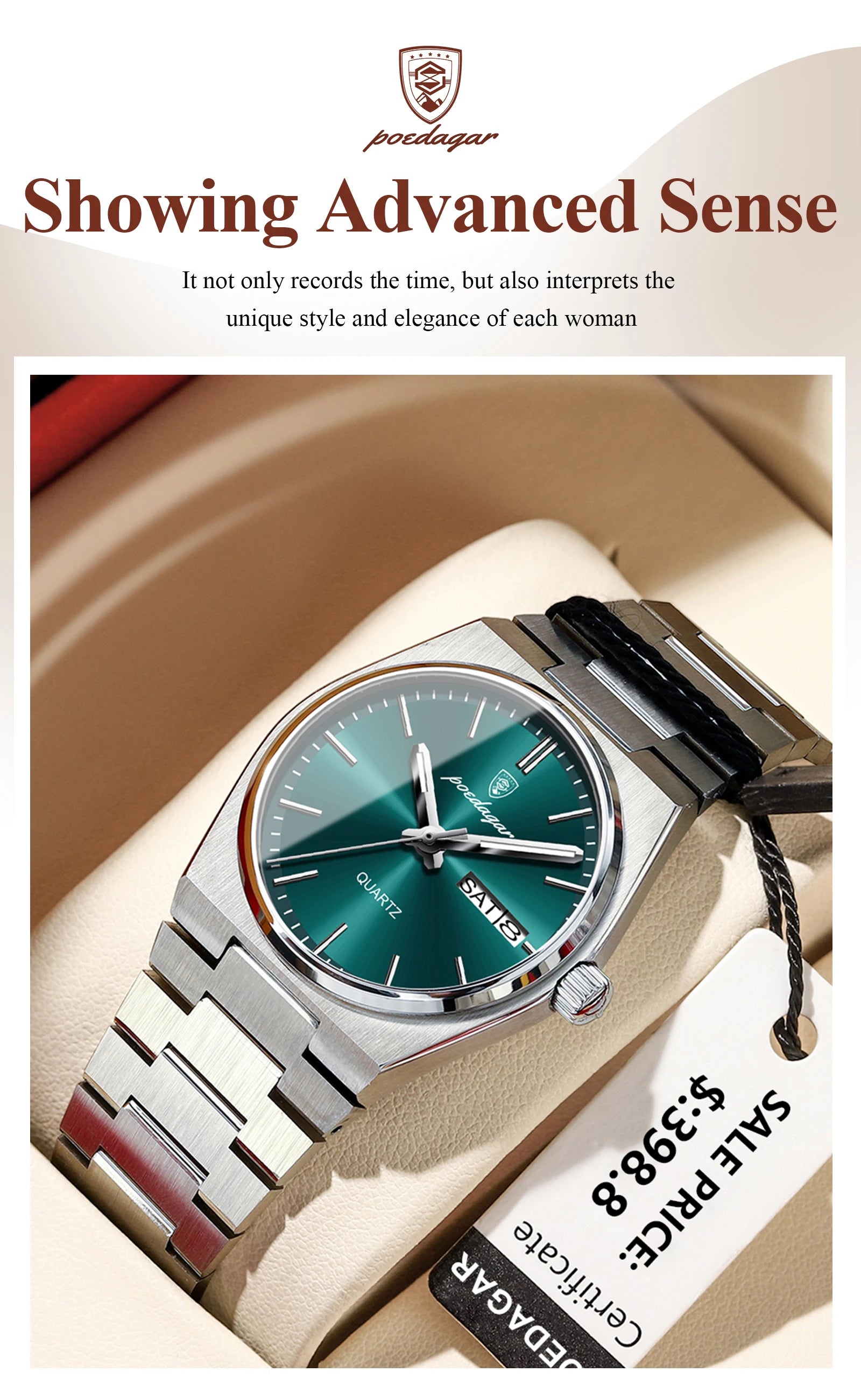 POEDAGAR Relojes Elegantes para Mujer Impermeable Luminoso Fecha Semana Reloj de Cuarzo de Acero Inoxidable para Mujer Reloj de Pulsera de Moda