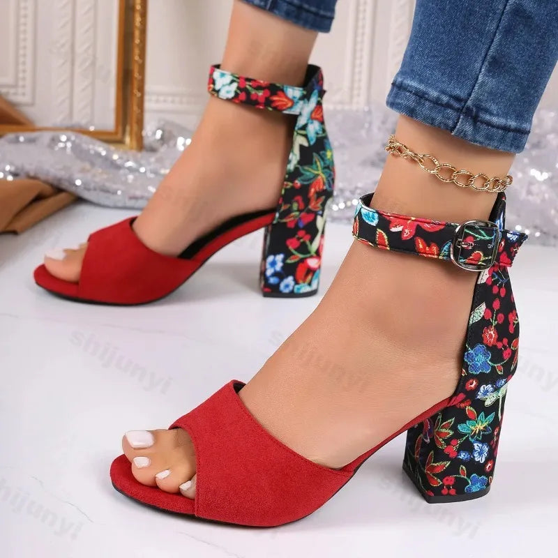 Vintage Flower High-Heel Sandals – Chic, Comfortable & Perfect for Summer
