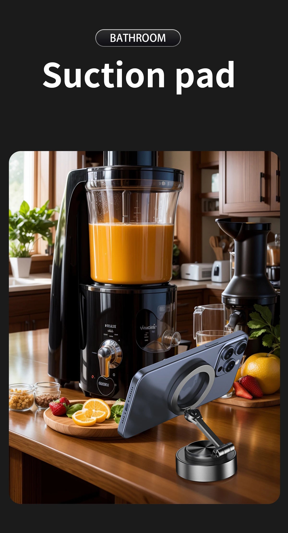 Support de téléphone de voiture double face, support d'adsorption magnétique sous vide avec chargeur sans fil, support de téléphone de voiture rotatif à 360 degrés