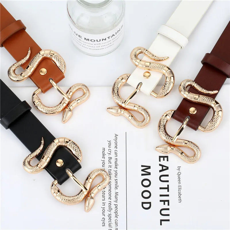 New European and American Style Women's Fashion Snake BucklepuVersatile Simple Belt for Jeans and Suits for Women