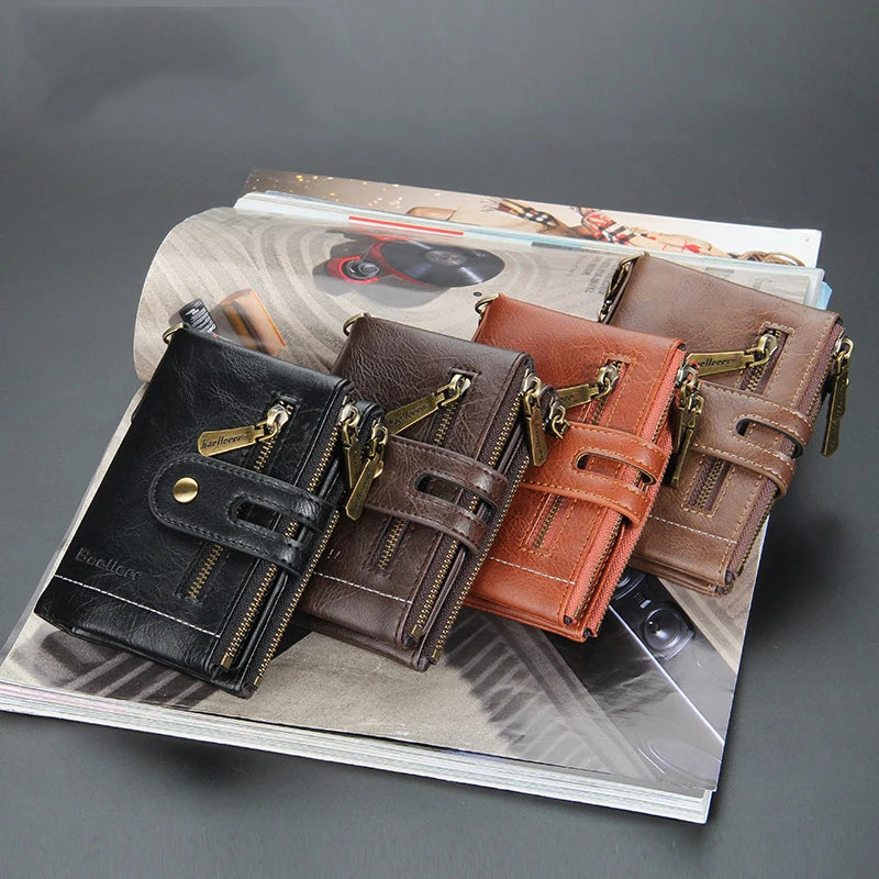 Billetera de lujo de piel sintética para hombre - Tarjetero con diseño de cadena corta, Monedero retro clásico (marca de alta calidad)