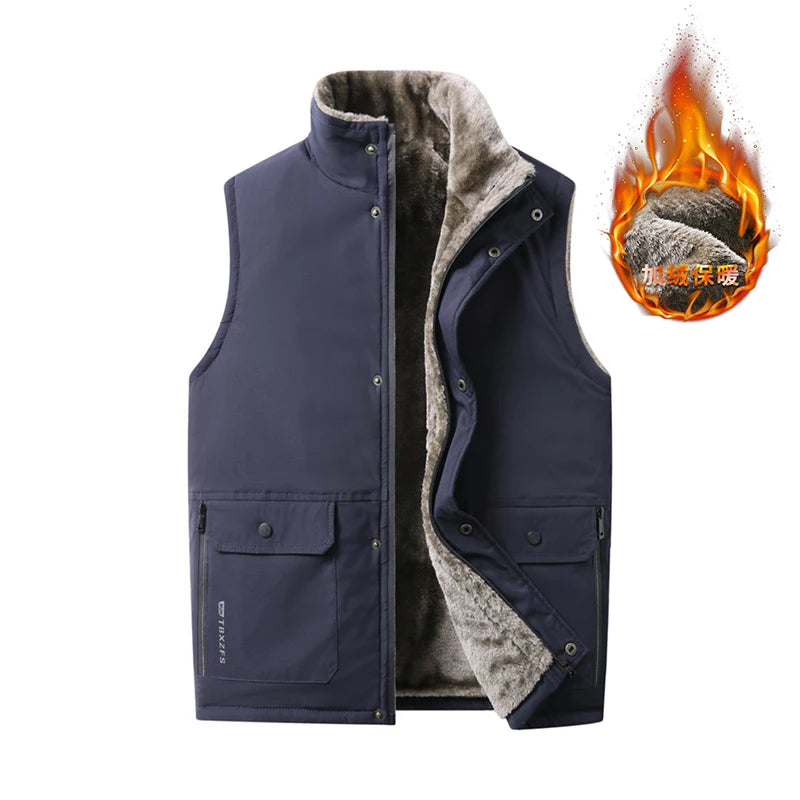 Chaleco de invierno para hombre, cachemira de cordero, grueso, para hombre, nuevo, más grueso, de alta calidad, marca de terciopelo, cálido, sin mangas, chaqueta