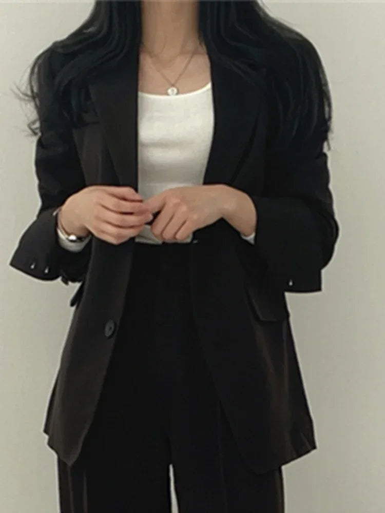 Elegant dresssett i to deler for kvinner – jakke og bukse i koreansk stil for vår og høst