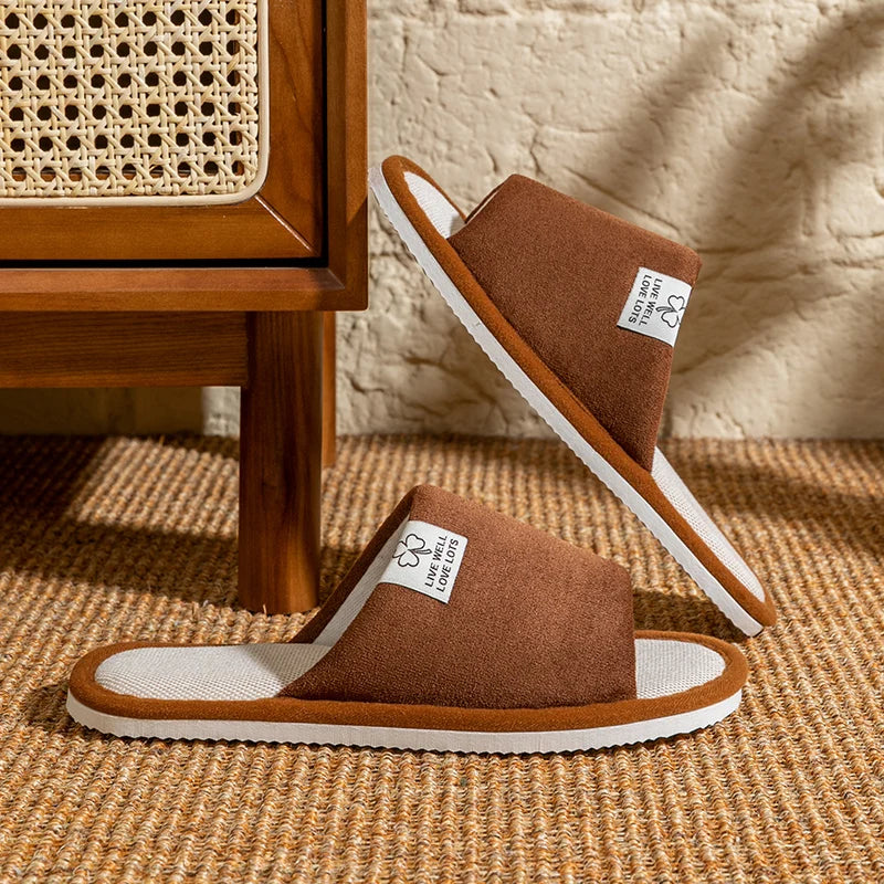 Pantuflas de hombre, antideslizantes de suela blanda para interior, para primavera y verano, de lino para todo el año, cómodas para el hogar