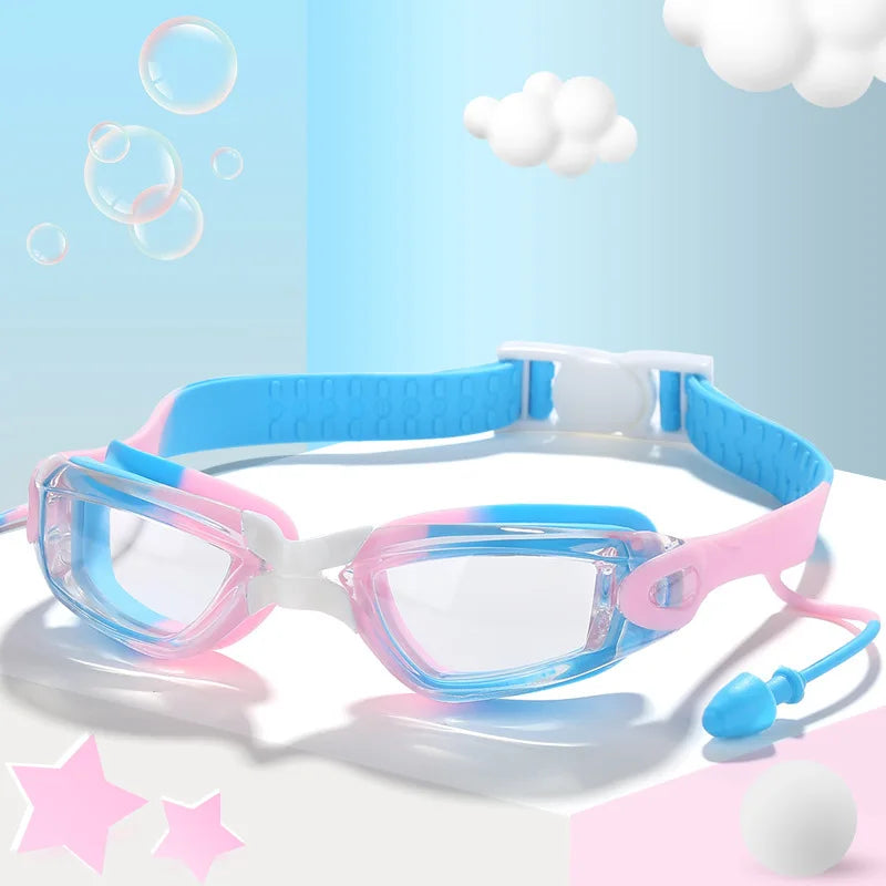 Lunettes de natation professionnelles pour enfants, étanches, antibuée, protection UV, HD, pour piscine, sports aquatiques, avec bouchons d'oreilles