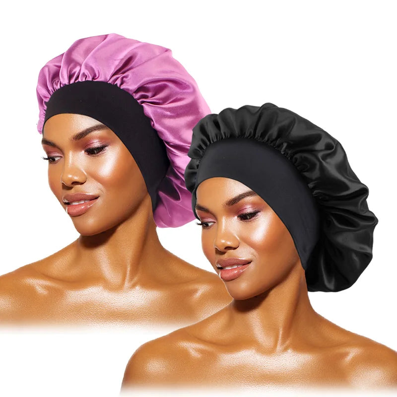 Gorros de satén lisos para mujer, con ala ancha, para dormir, bañarse, gorro unisex, con banda elástica, para el cuidado del cabello