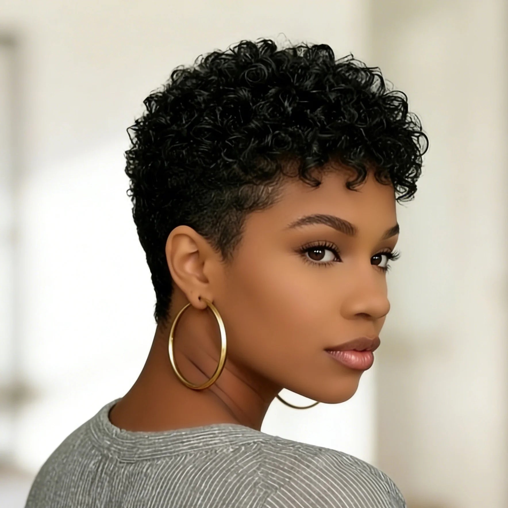 Pixie Cut Wigs Human Hair Short Curly For Women Natural Black Wine red brown Full Machine Made Wig