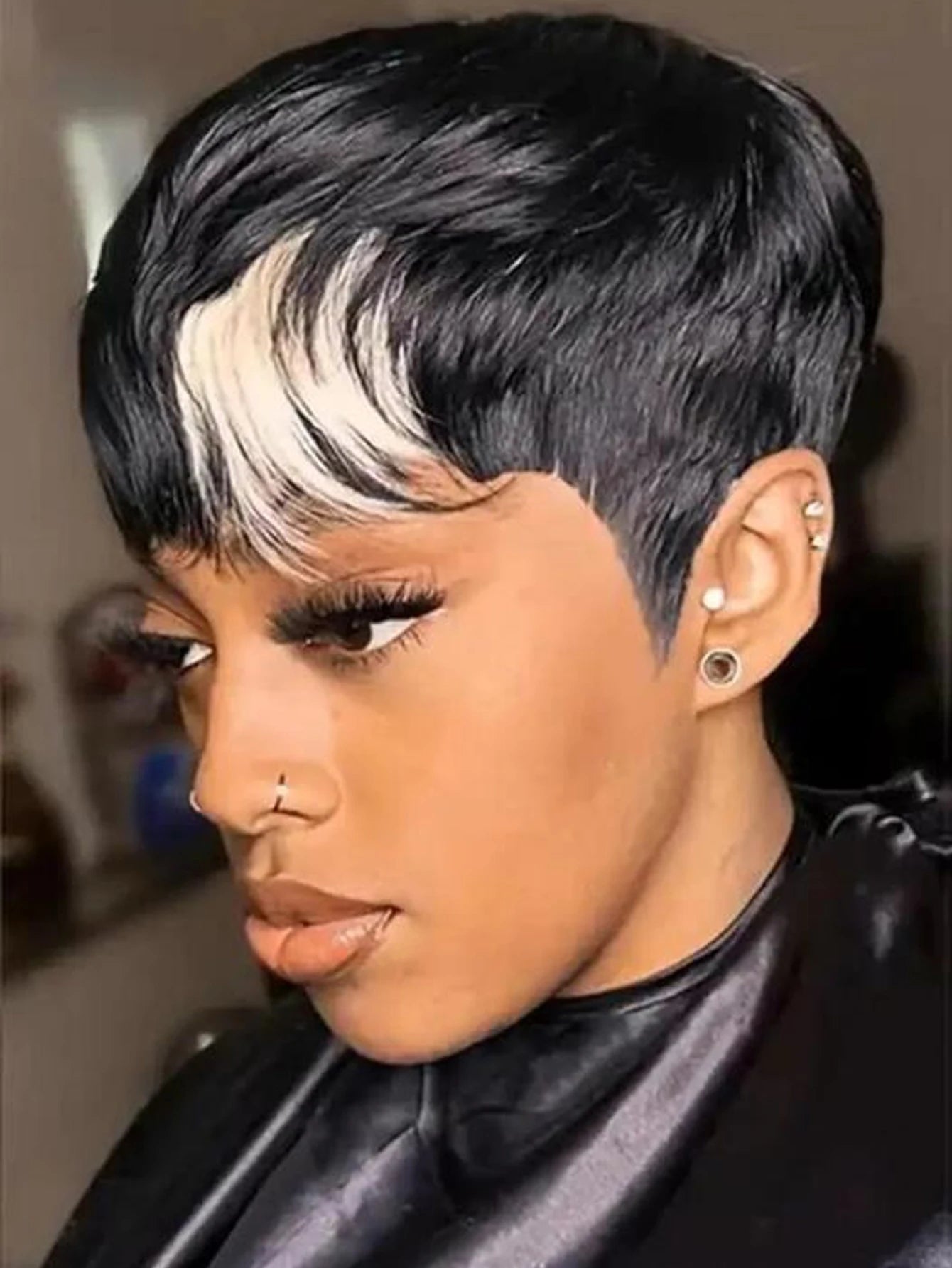 Short Bob synthetic Wig for Pixie Cut wigs Glueless Wig None Front Wig with Bangs Straight Full