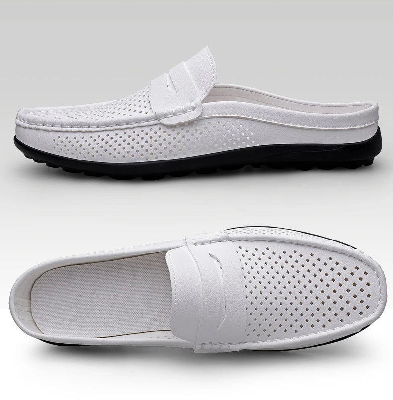 Zapatos de hombre cuatro estaciones nuevos zapatos de cuero de moda ahuecados suela blanda transpirables antideslizantes ligeros de talla grande informales