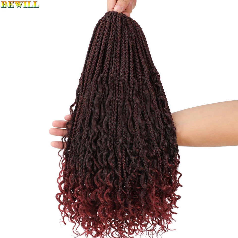18" Long Boho Braids Extensions Goddess Box Braids Crochet Hair Black Purple Pink Synthetic Braiding Hair Bohemian Hippie Braids