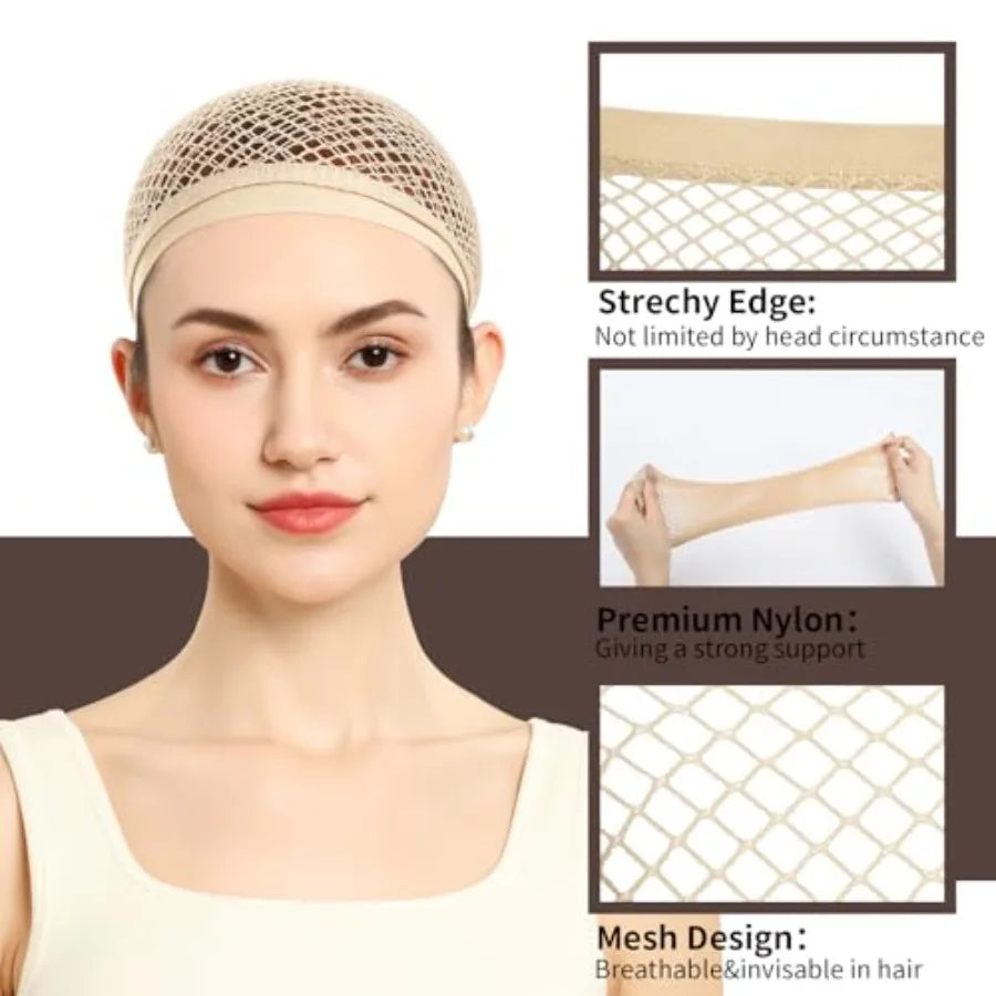 Wig Cap, Hair Net for Wigs, 30 CM Large Mesh Wig Cap for Long Hair for Women, Nylon Hair Net Non Slip for Halloween Rave Party