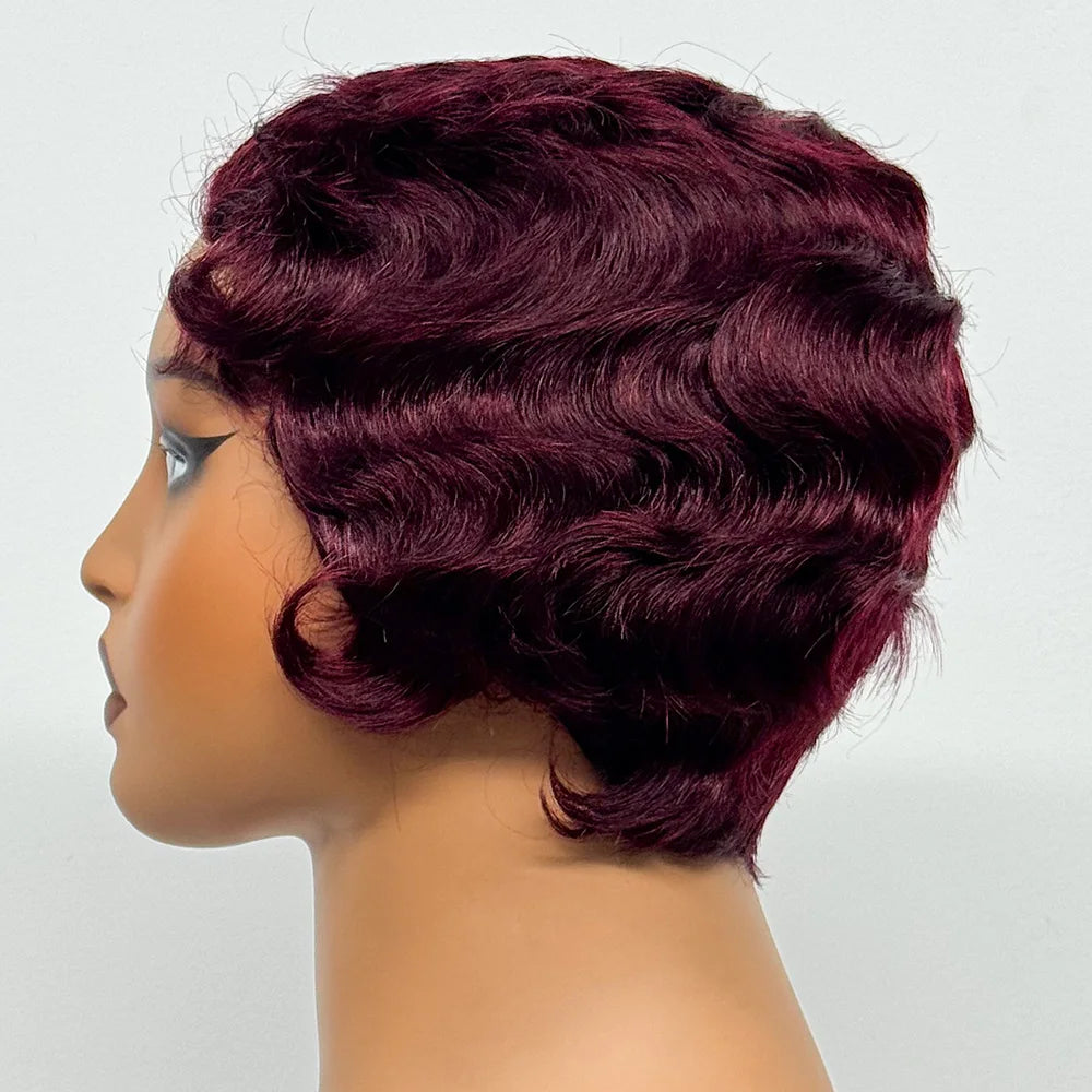 Full Machine Made Wigs Pixie Cut Short Bob Loose Wave Human Hair Wigs Curly Wave Bob Glueless Wigs Remy Hair for Black Women