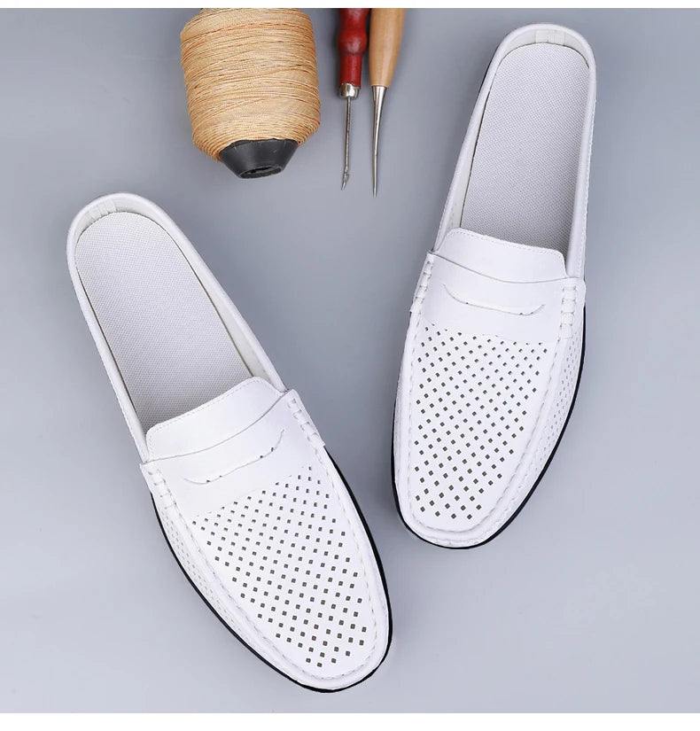 Zapatos de hombre cuatro estaciones nuevos zapatos de cuero de moda ahuecados suela blanda transpirables antideslizantes ligeros de talla grande informales