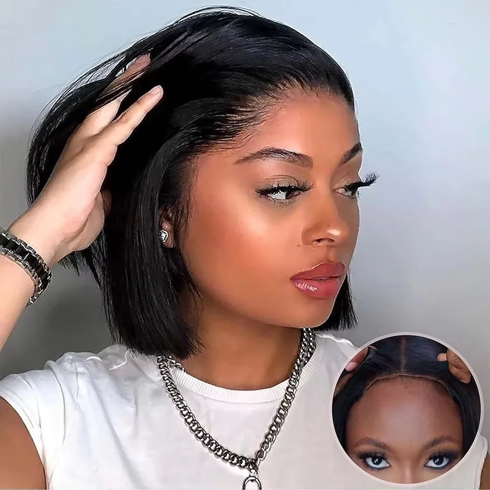 Short Bob Wigs Bone Straight 13x4 Hd Lace Front Wig Pre Cut Glueless Wig Human Hair Ready to Wear And Go 220% Density