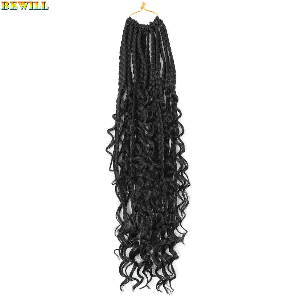 18" Long Boho Braids Extensions Goddess Box Braids Crochet Hair Black Purple Pink Synthetic Braiding Hair Bohemian Hippie Braids