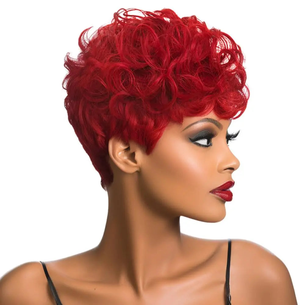 Black women's elf short wig, curly black short wig, black women's synthetic wig, natural, wavy, black elf hairstyle