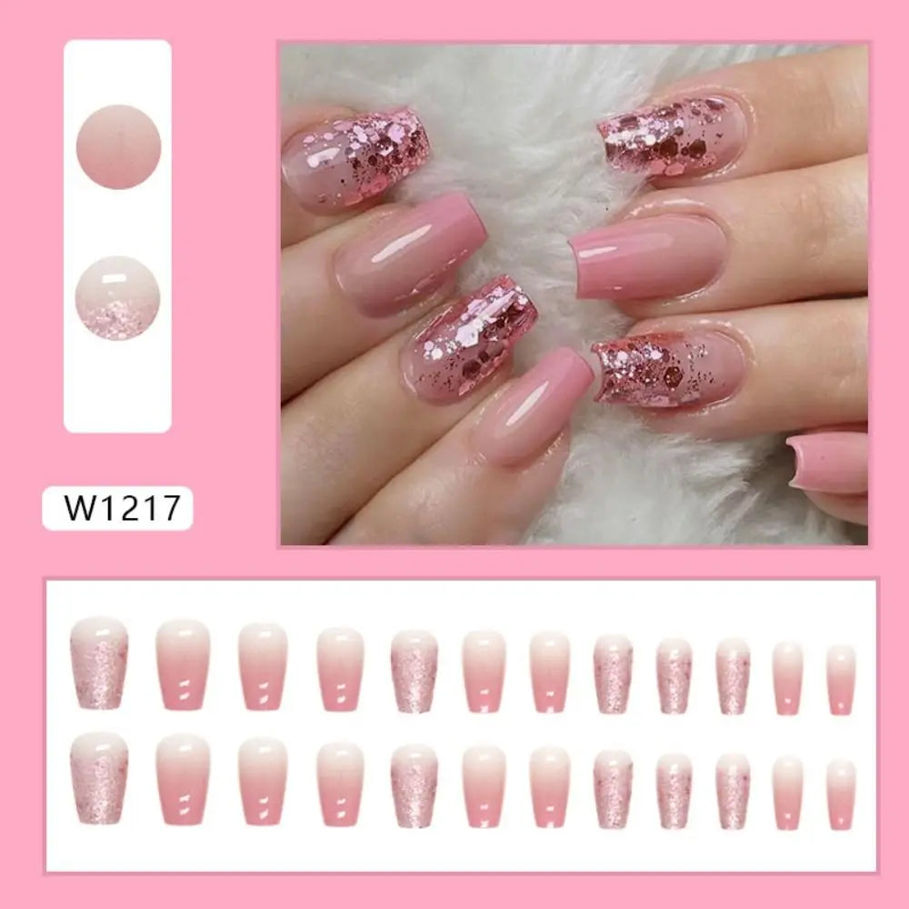 24 stk. Gradient Falske Negler Fransk Ballerina Negler Vanntett Falske Medium Kiste Falske Negler Fingernegler Press-on Negler Tips