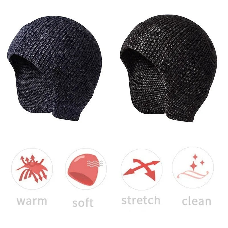 Gorro de invierno unisex de imitación de terciopelo de conejo para hombres y mujeres, gorro de punto de lana con orejeras, protección térmica para las orejas, gorro de ciclismo y esquí