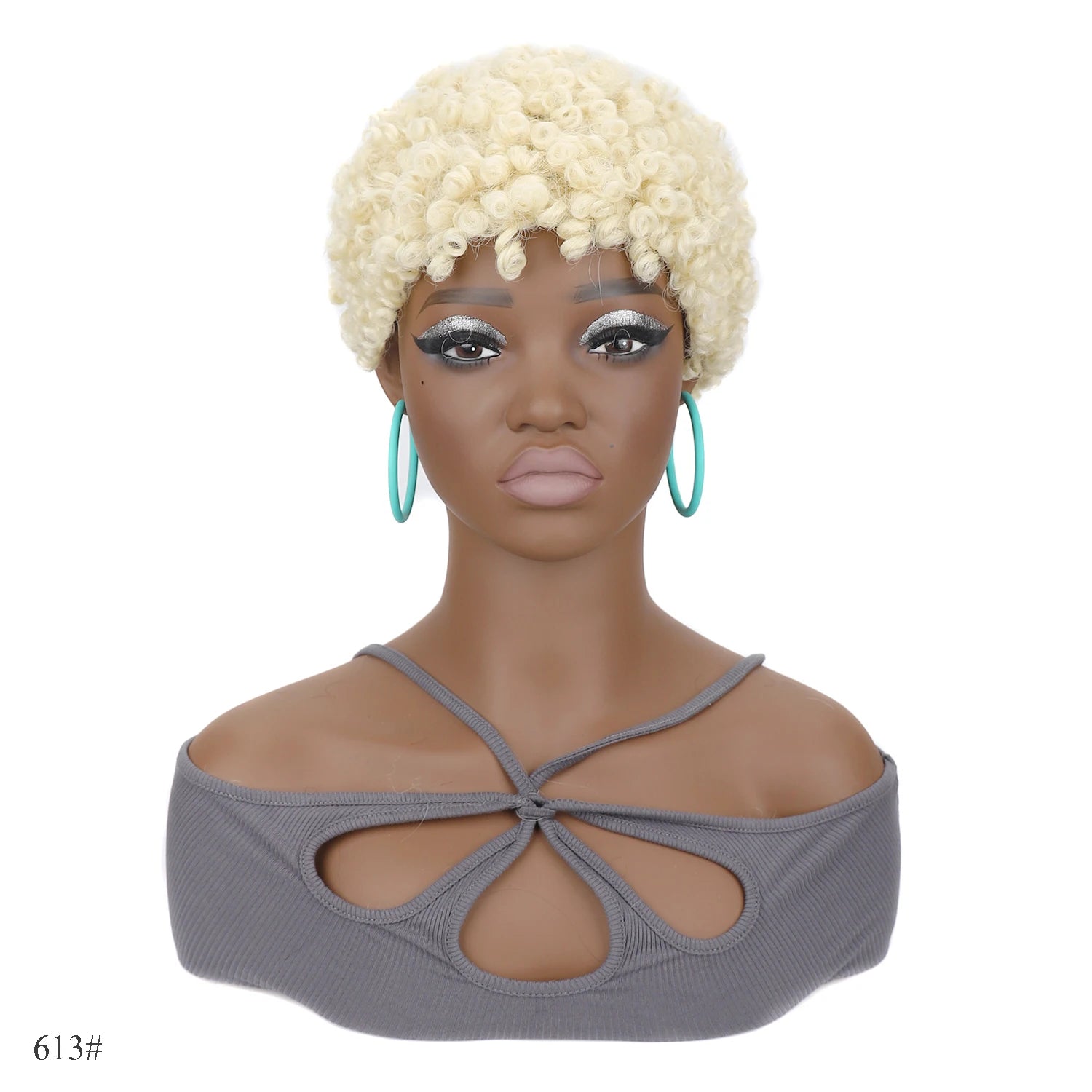 Short Mini Afro Kinky Curly Wigs Synthetic Tiny Spring Curl Pixie Wig with Bangs for Black Women Daily Cosplay