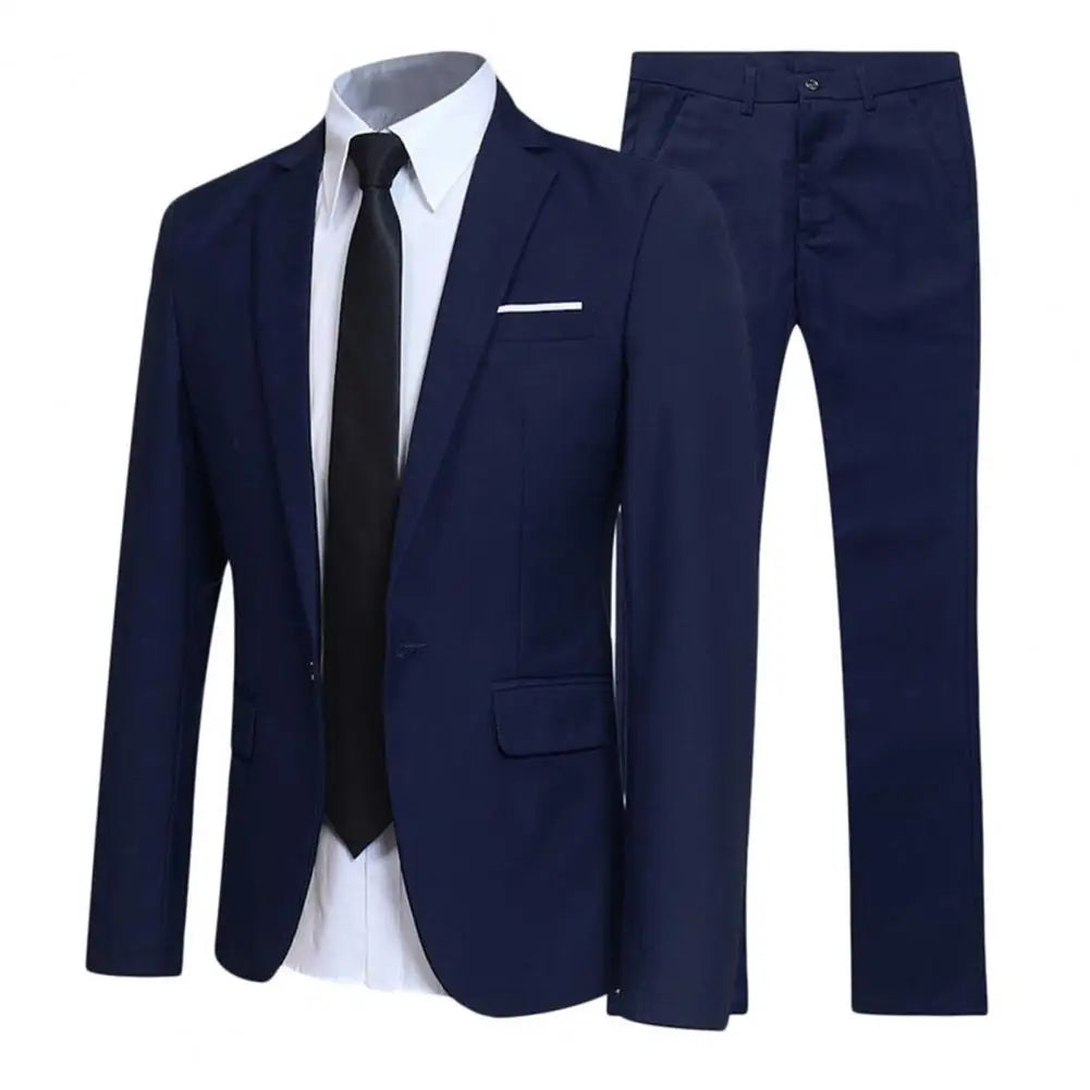 Traje de negocios informal para hombre, color liso, cuello vuelto, ajustado, traje de novio para boda, blazer, pantalones, conjuntos para hombre