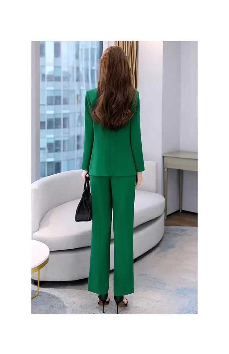 Damemote Profesjonell Dress Koreansk Elegant Vår Høst Nye Uformelle Blazere Kåpe + Bukser Todelt Sett Kvinneklær