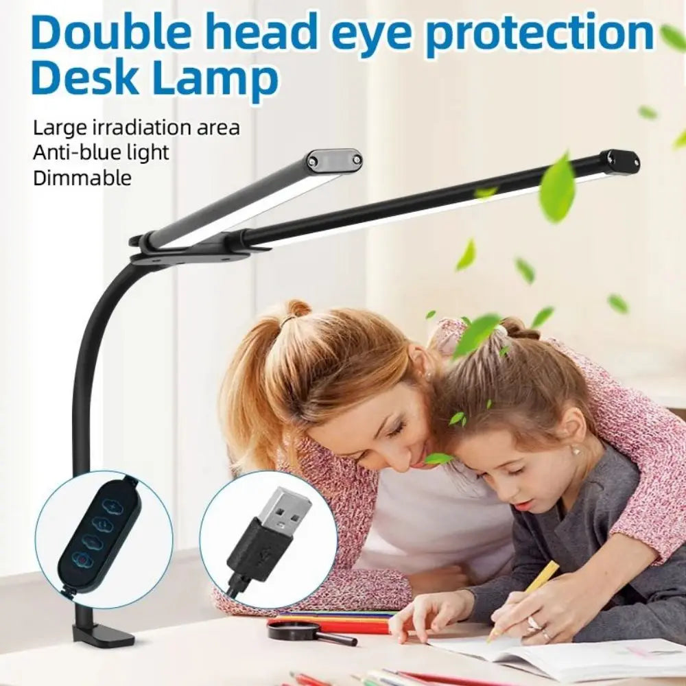 Lámpara de escritorio LED para oficina y hogar, lámpara de arquitecto para el cuidado de la vista con abrazadera, luz de mesa inteligente para monitores de doble pantalla