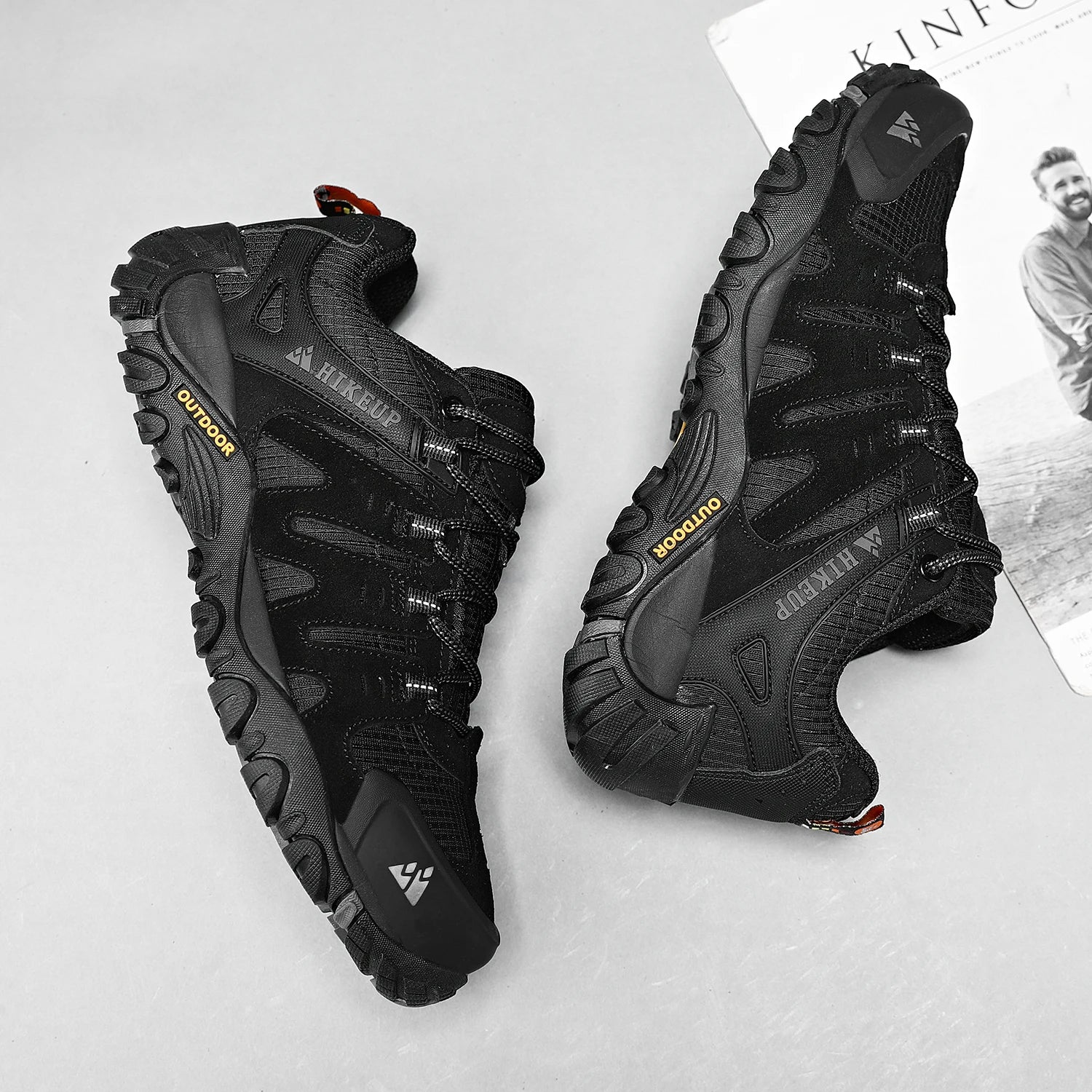 HIKEUP Zapatillas de senderismo para hombre de cuero de ante, calzado de exterior resistente al desgaste, zapatillas tácticas de trekking, senderismo y caza para hombre